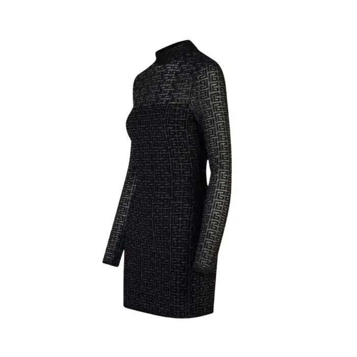 Black Velvet Bow Trim Long Sleeve Womens Dresses - Bilde 3